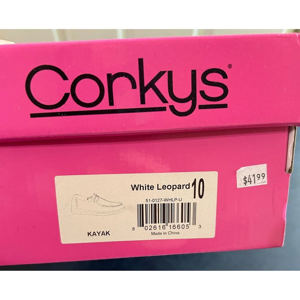 Corky's Kayak Boat Shoes Women 10 White Leopard Print Canvas Loafers Slip On NEW